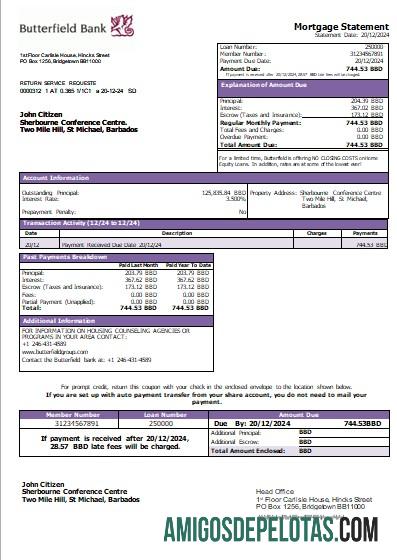 Declaração de hipoteca do Barbados Butterfield Bank Scr modelo